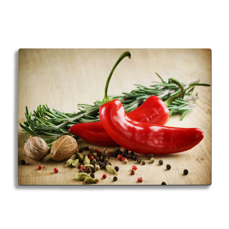 BELLART - Piments Rouges avec noix - Planche à découper en verre à impression UV 35x25 cm