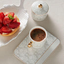 KARACA QUEEN Set de 2 Tasses à café avec soucoupes et petit sucrier en porcelaine blanc